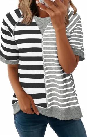Acelitt Womens Casual Summer Short Sleeve Crewneck Color Block Sweatshirts T-Shirts Tops, S-XXL