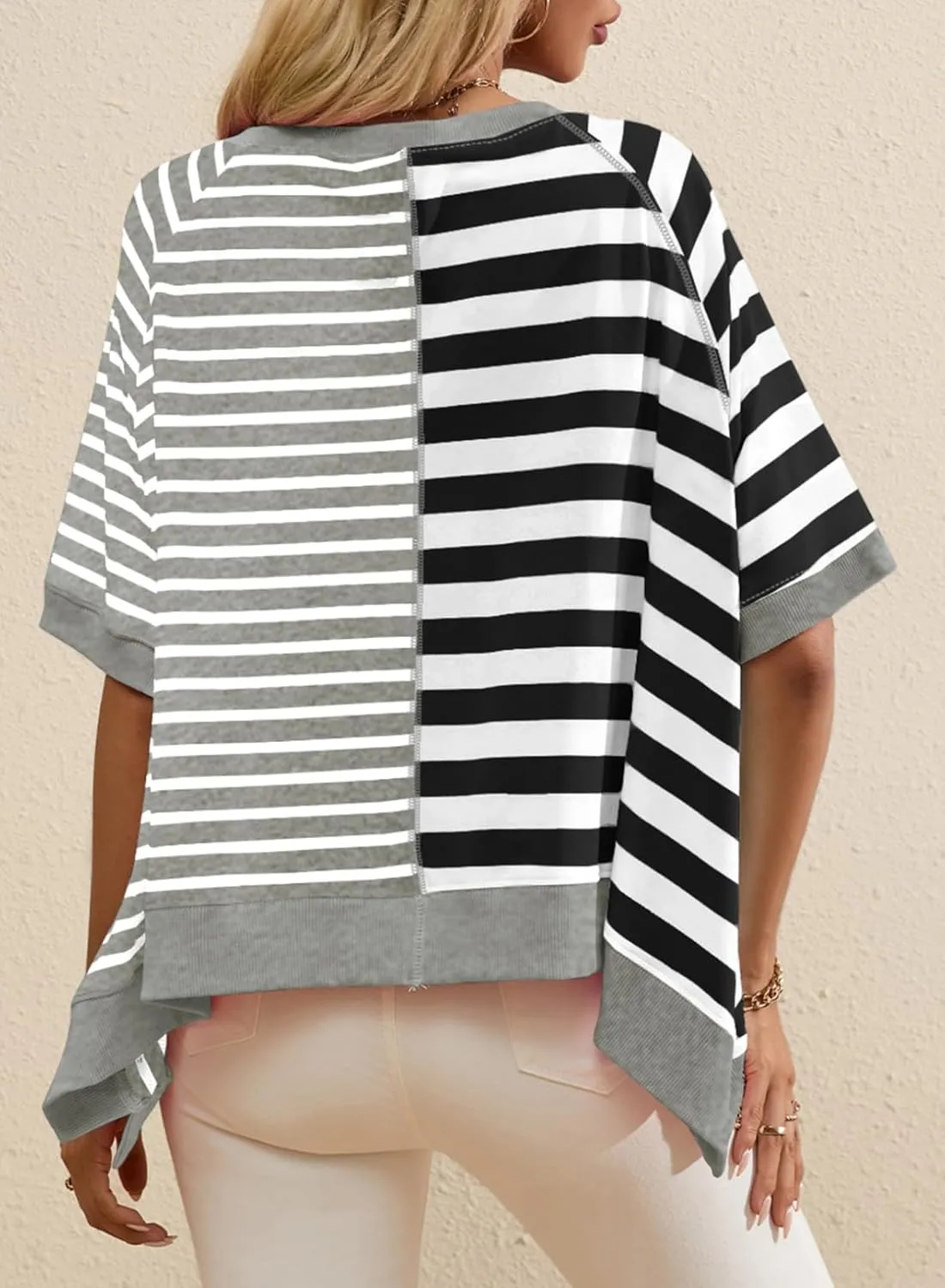 Acelitt Womens Casual Summer Short Sleeve Crewneck Color Block Sweatshirts T-Shirts Tops, S-XXL