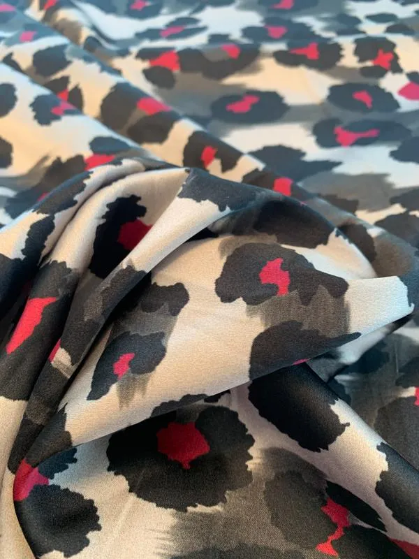 Animal Pattern Printed Stretch Silk Charmeuse - Black / Grey / Magenta