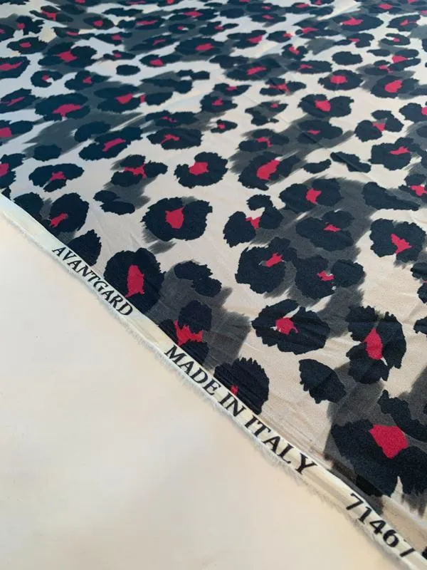 Animal Pattern Printed Stretch Silk Charmeuse - Black / Grey / Magenta