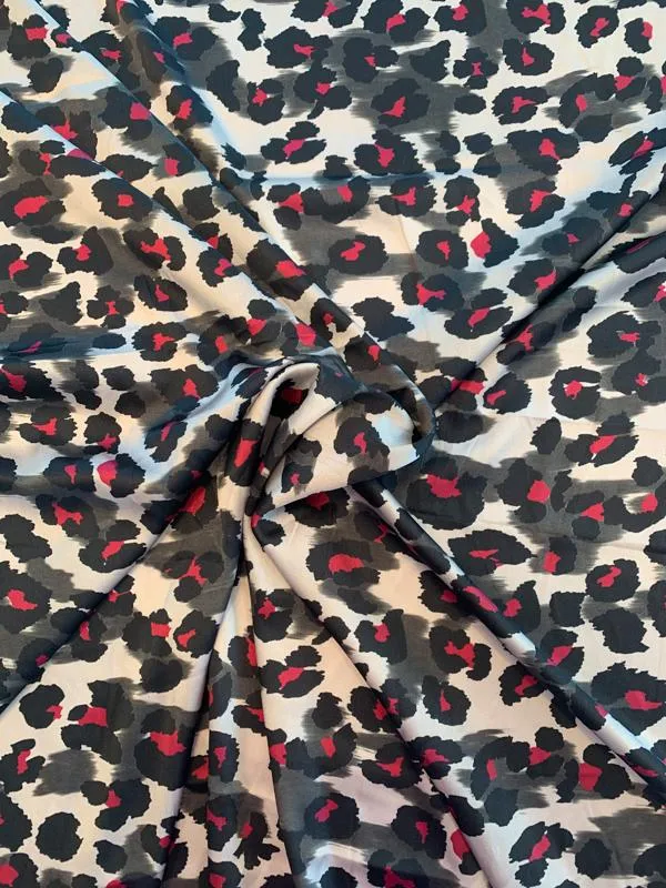 Animal Pattern Printed Stretch Silk Charmeuse - Black / Grey / Magenta
