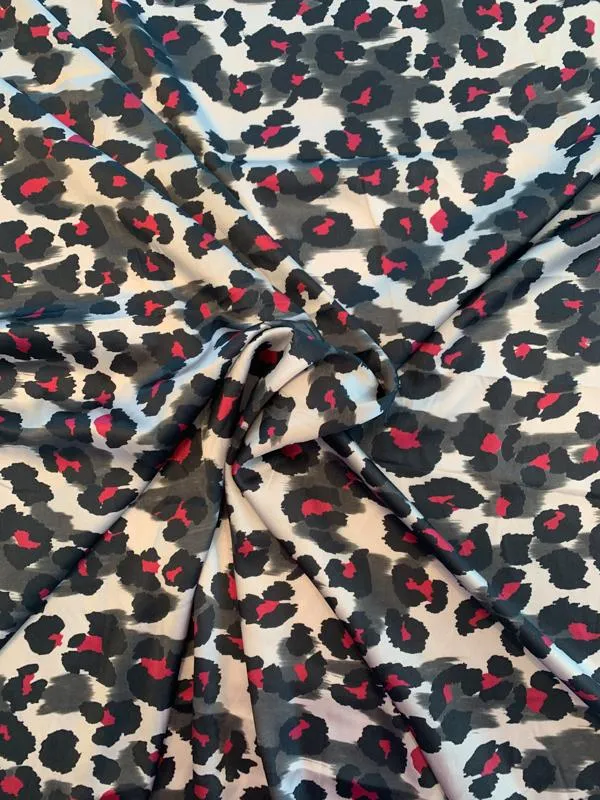 Animal Pattern Printed Stretch Silk Charmeuse - Black / Grey / Magenta