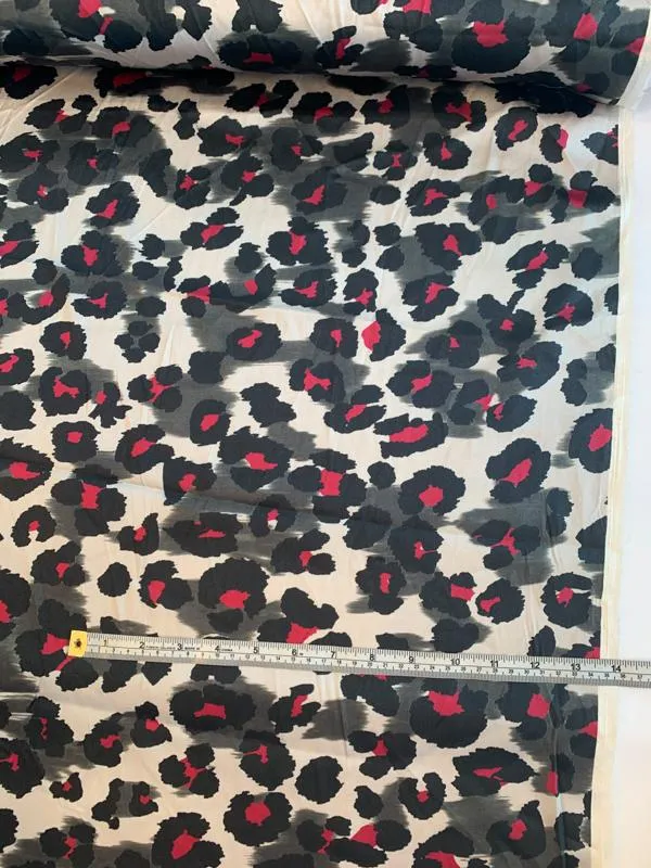 Animal Pattern Printed Stretch Silk Charmeuse - Black / Grey / Magenta