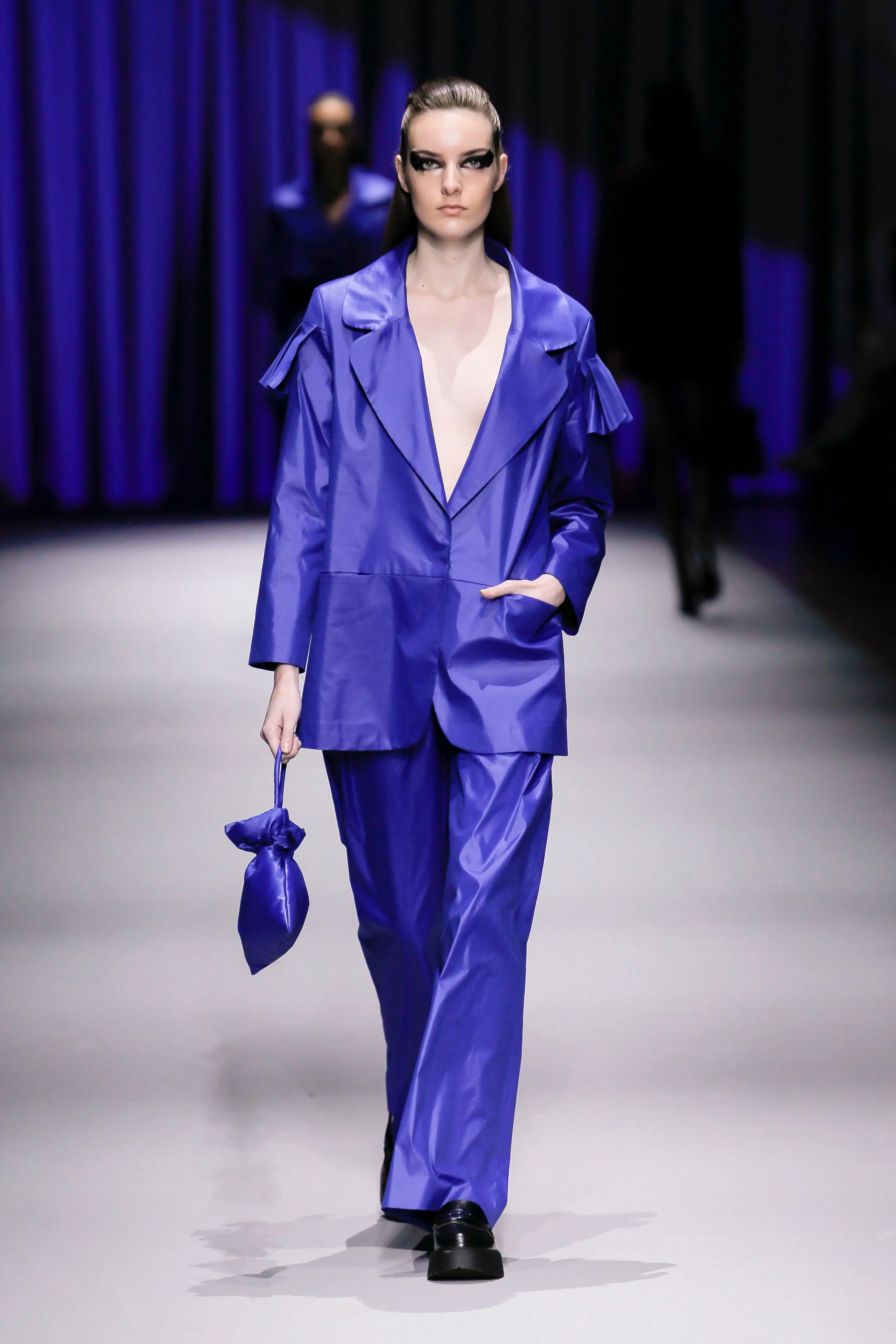 Blue Oversized Blazer with Frill