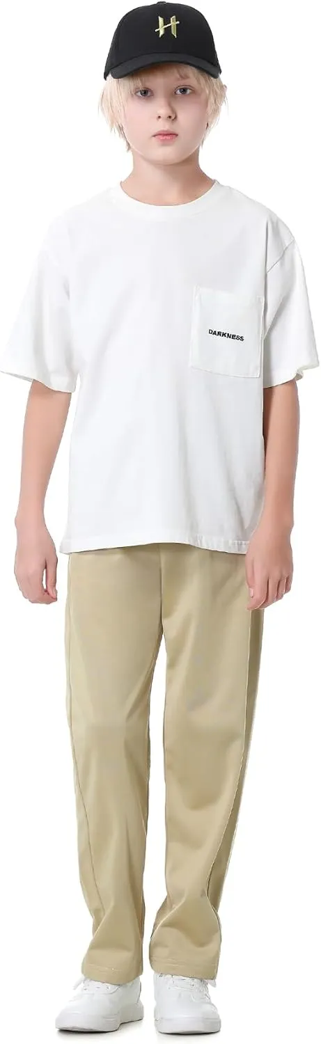 Boys Sweatpants Straight Leg Fit, Boy Athletic Joggers with Open Bottom and Drawstring Pockets for Sports Outdoors