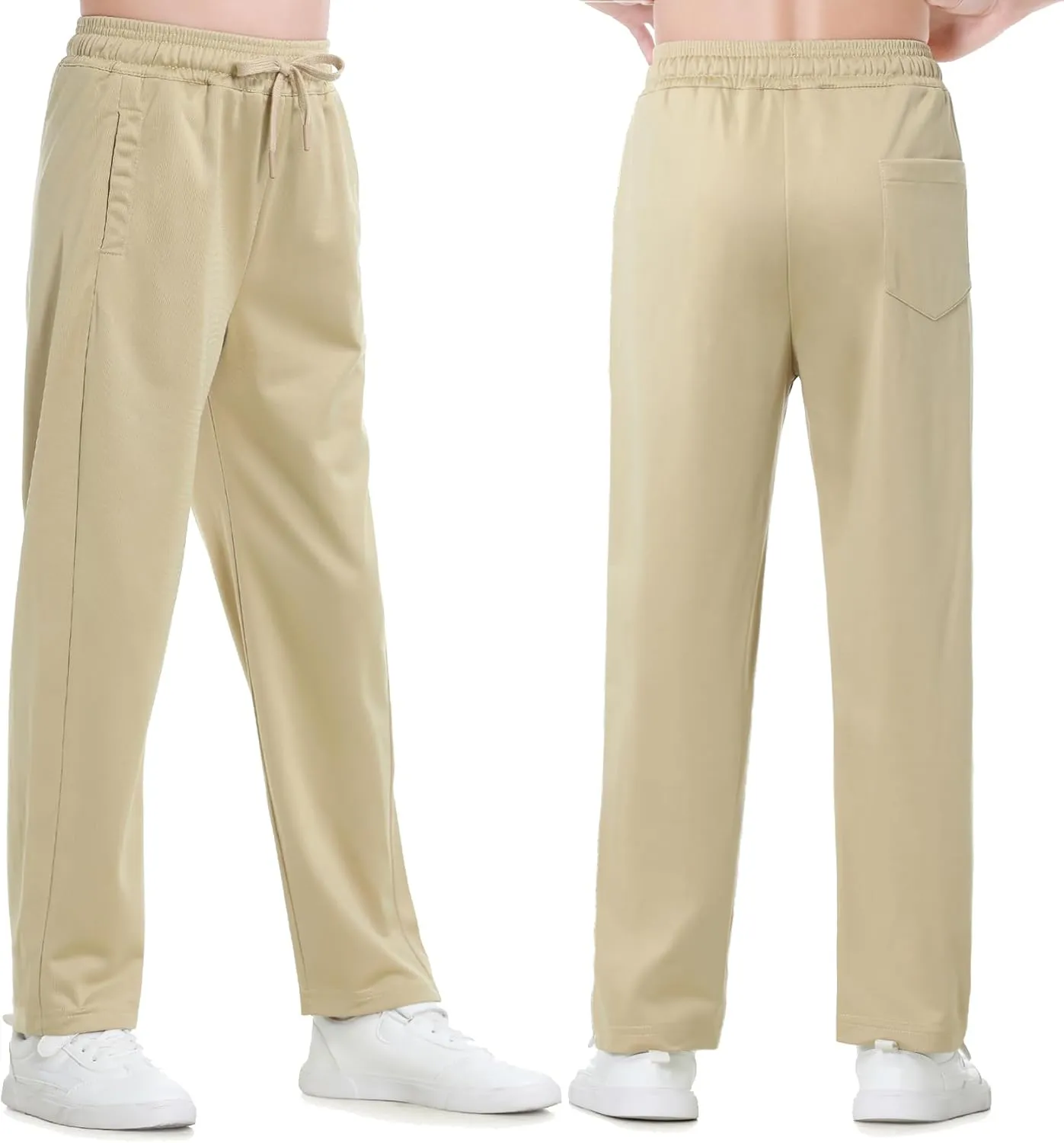 Boys Sweatpants Straight Leg Fit, Boy Athletic Joggers with Open Bottom and Drawstring Pockets for Sports Outdoors