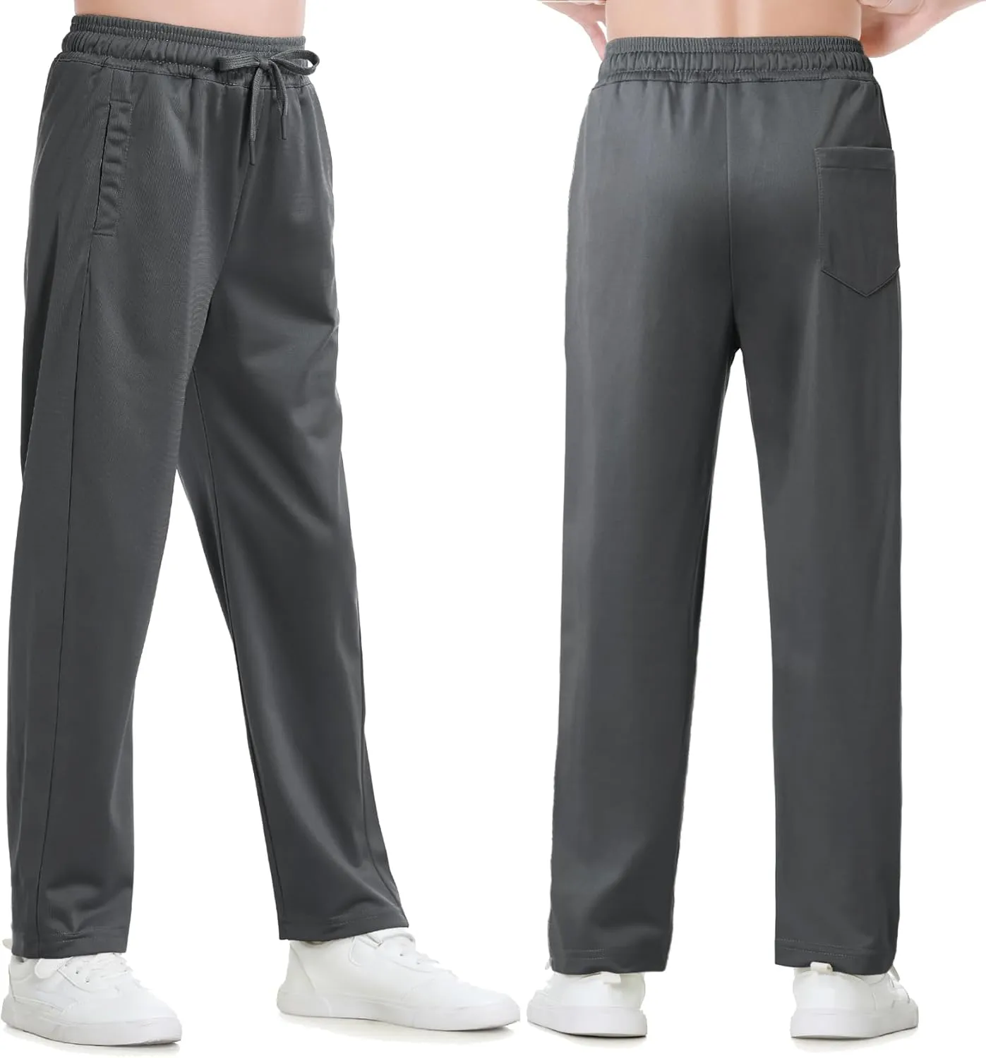 Boys Sweatpants Straight Leg Fit, Boy Athletic Joggers with Open Bottom and Drawstring Pockets for Sports Outdoors