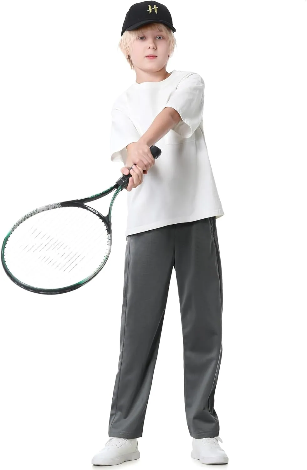Boys Sweatpants Straight Leg Fit, Boy Athletic Joggers with Open Bottom and Drawstring Pockets for Sports Outdoors