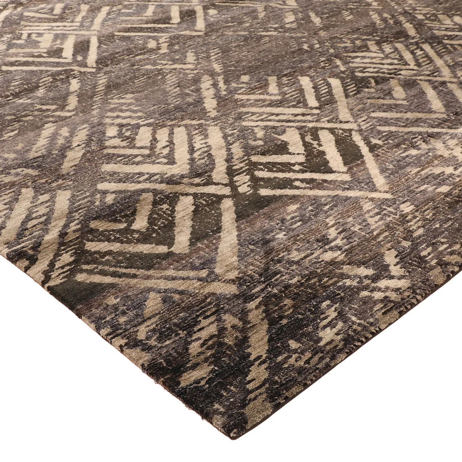 Brown Nu Vibrant Transitional Tibetan Silk Rug - 10' x 14'2"