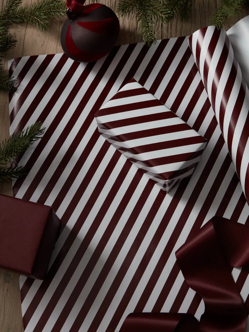 Burgundy and White Stripe Wrapping Paper - 5m