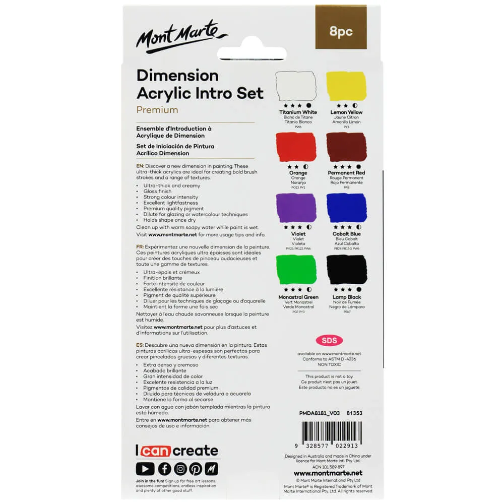 Dimension Acrylic Paint Intro Set Premium 8pc x 18ml (0.6 US fl.oz)