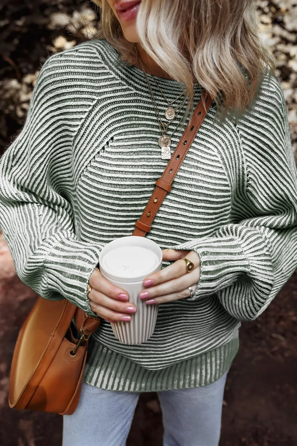 EVALESS Striped Sweaters for Women Boat Neck Batwing Sleeve Oversized Pullover Sweater Tops Womens Fall Clothes Outfits