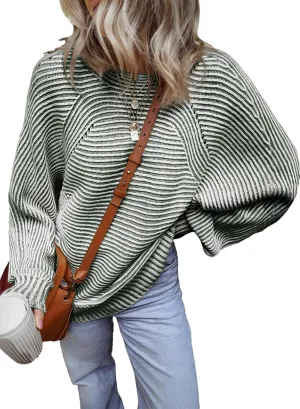 EVALESS Striped Sweaters for Women Boat Neck Batwing Sleeve Oversized Pullover Sweater Tops Womens Fall Clothes Outfits