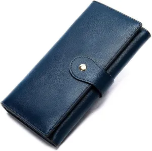 Genuine Leather Wallet, Women's Multi Slot Anti Magnetic Card Bag, Trendy Women's Top Layer Cowhide Handbag purse(Blue)