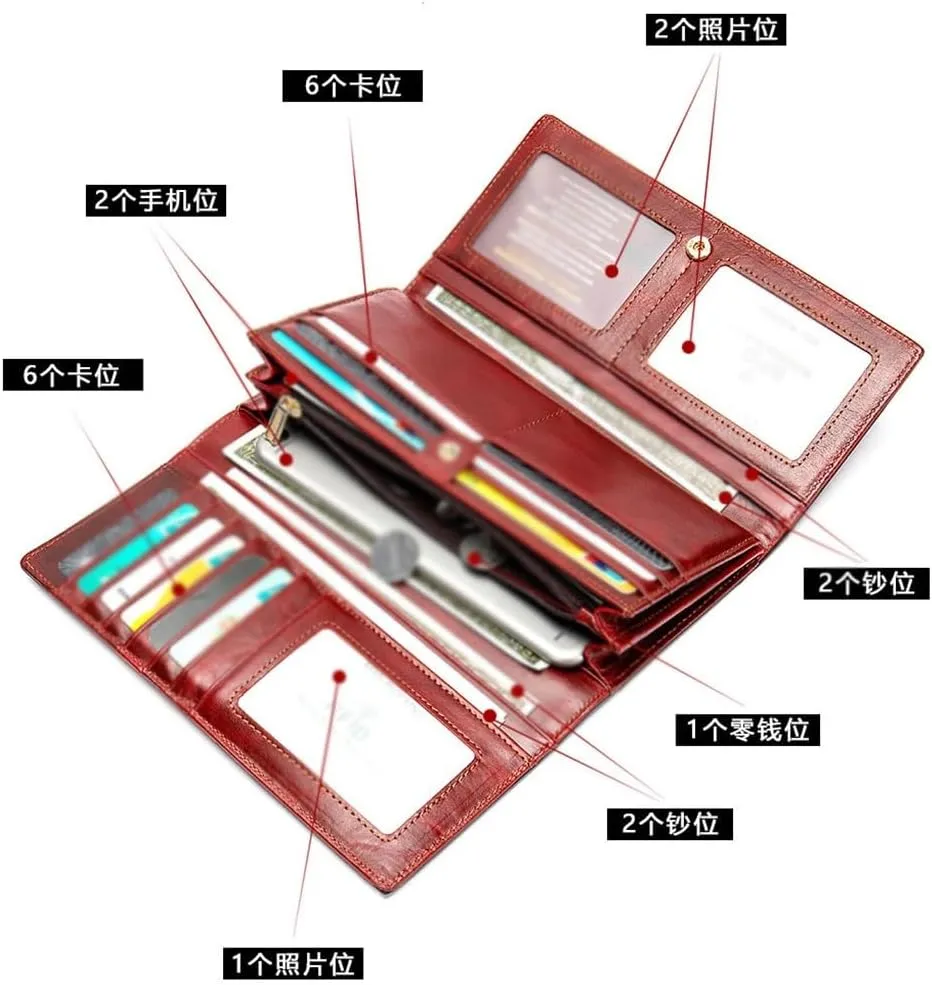 Genuine Leather Wallet, Women's Multi Slot Anti Magnetic Card Bag, Trendy Women's Top Layer Cowhide Handbag(D)