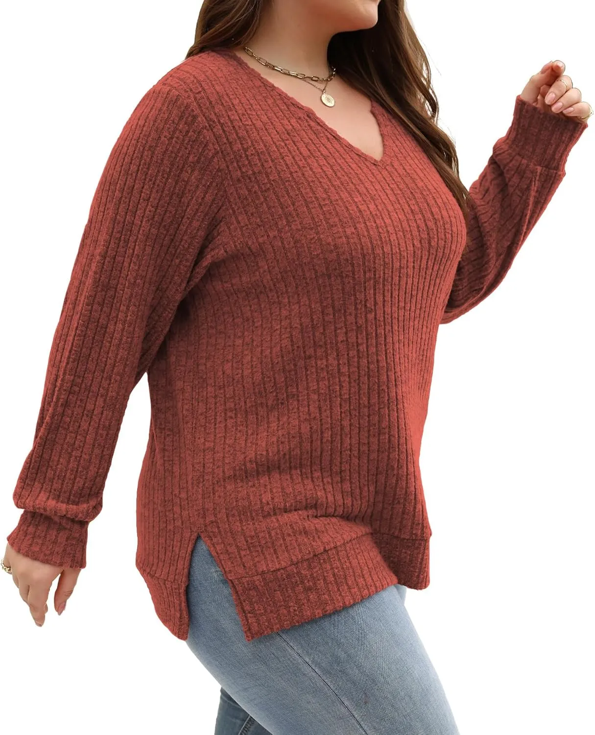 Gloria&Sarah Women's Casual Long Sleeve V Neck Lightweight Knitted Sweaters Loose Fit Plus Size Tunic Tops L-4XL