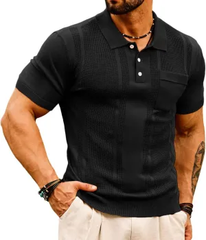 GRACE KARIN Men's Knit Polo Shirts Short Sleeve Texture Lightweight Golf Shirts Sweater