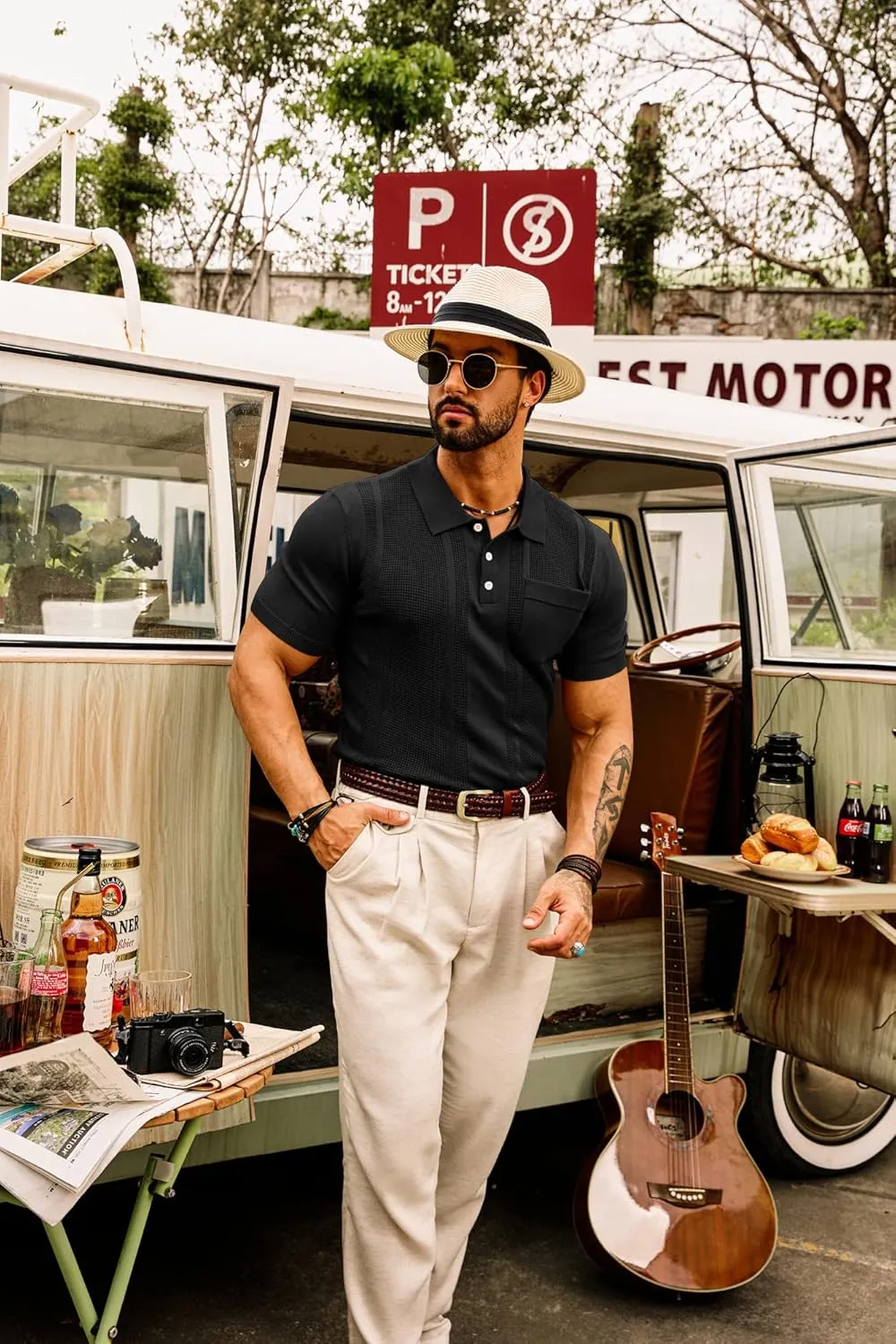 GRACE KARIN Men's Knit Polo Shirts Short Sleeve Texture Lightweight Golf Shirts Sweater