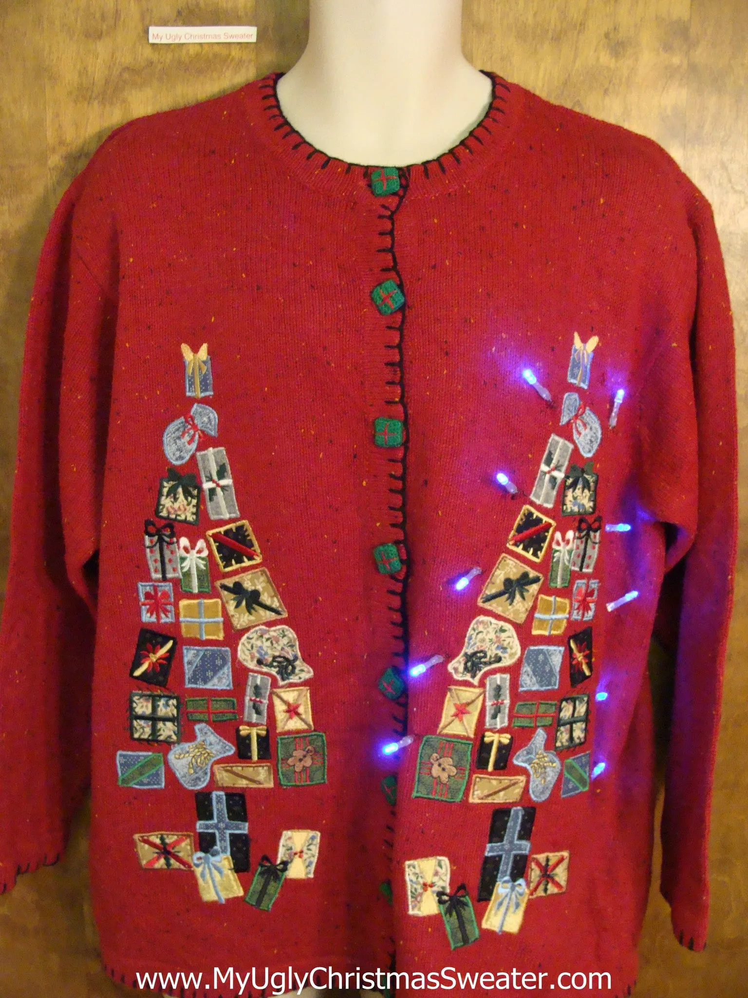Horrible Collage Trees Light Up Ugly Xmas Sweater