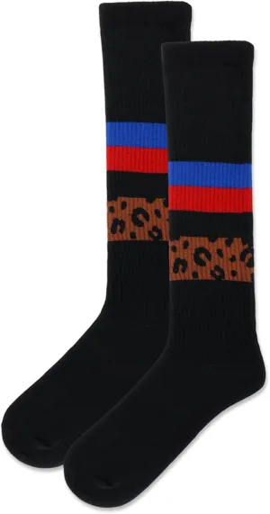 Hot Sox Women's Cheetah Stripe Compression Knee High Socks 1 Pair, Black, Women's 9-11 Shoe