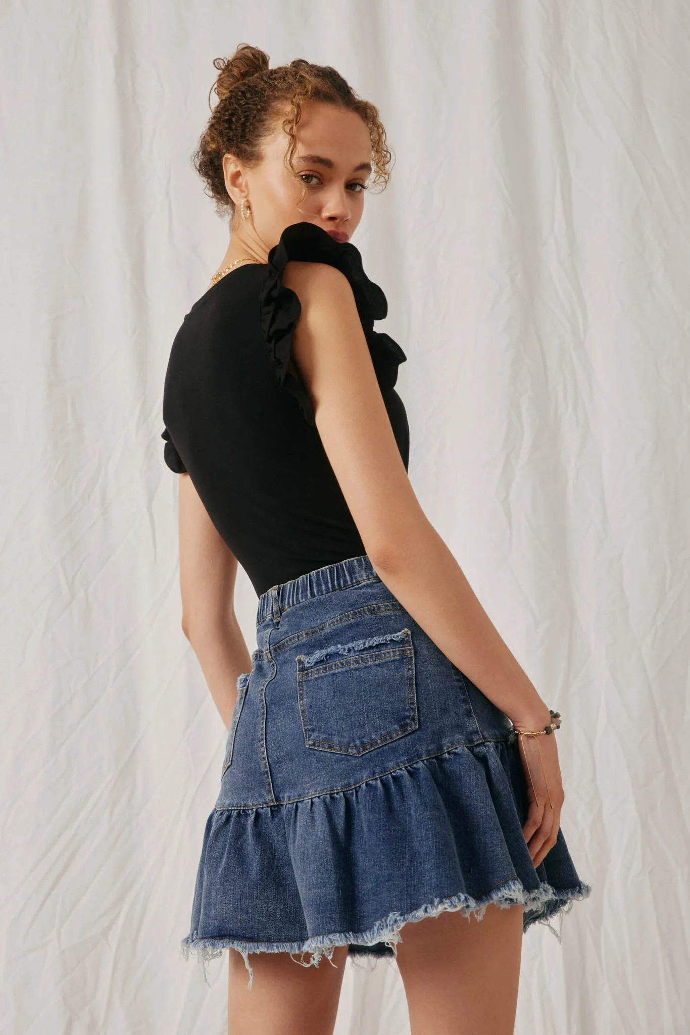 Layered Ruffle Mix Media Ribbed Knit Tank