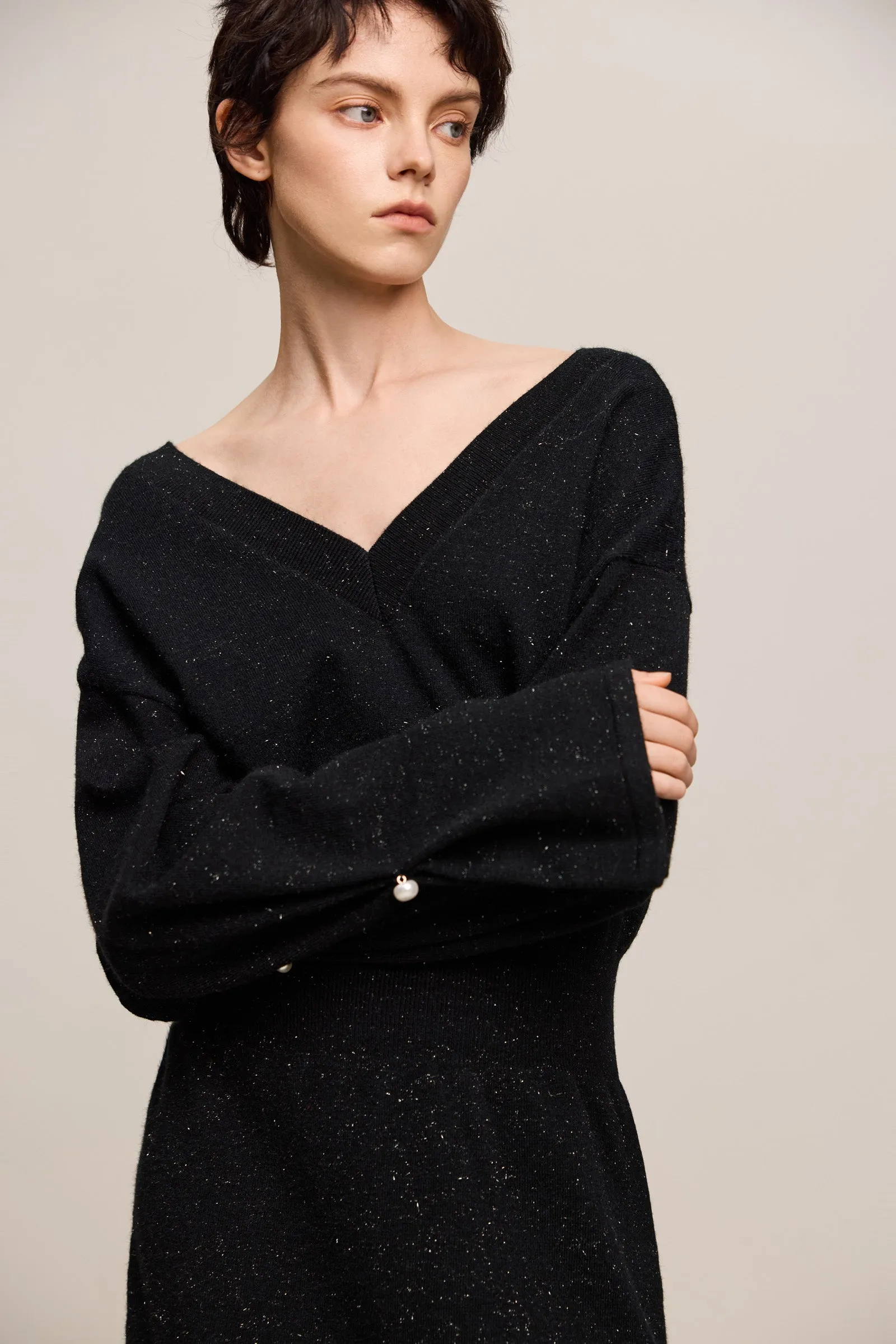 LILY Sparkling V-Neck Little Black Dress