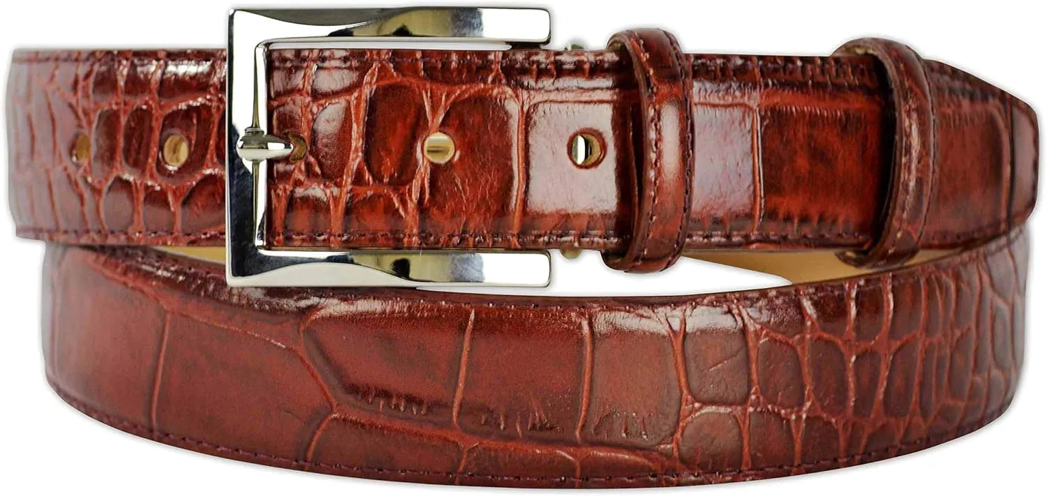 Mens Crocodile Pattern Italian Leather Belt