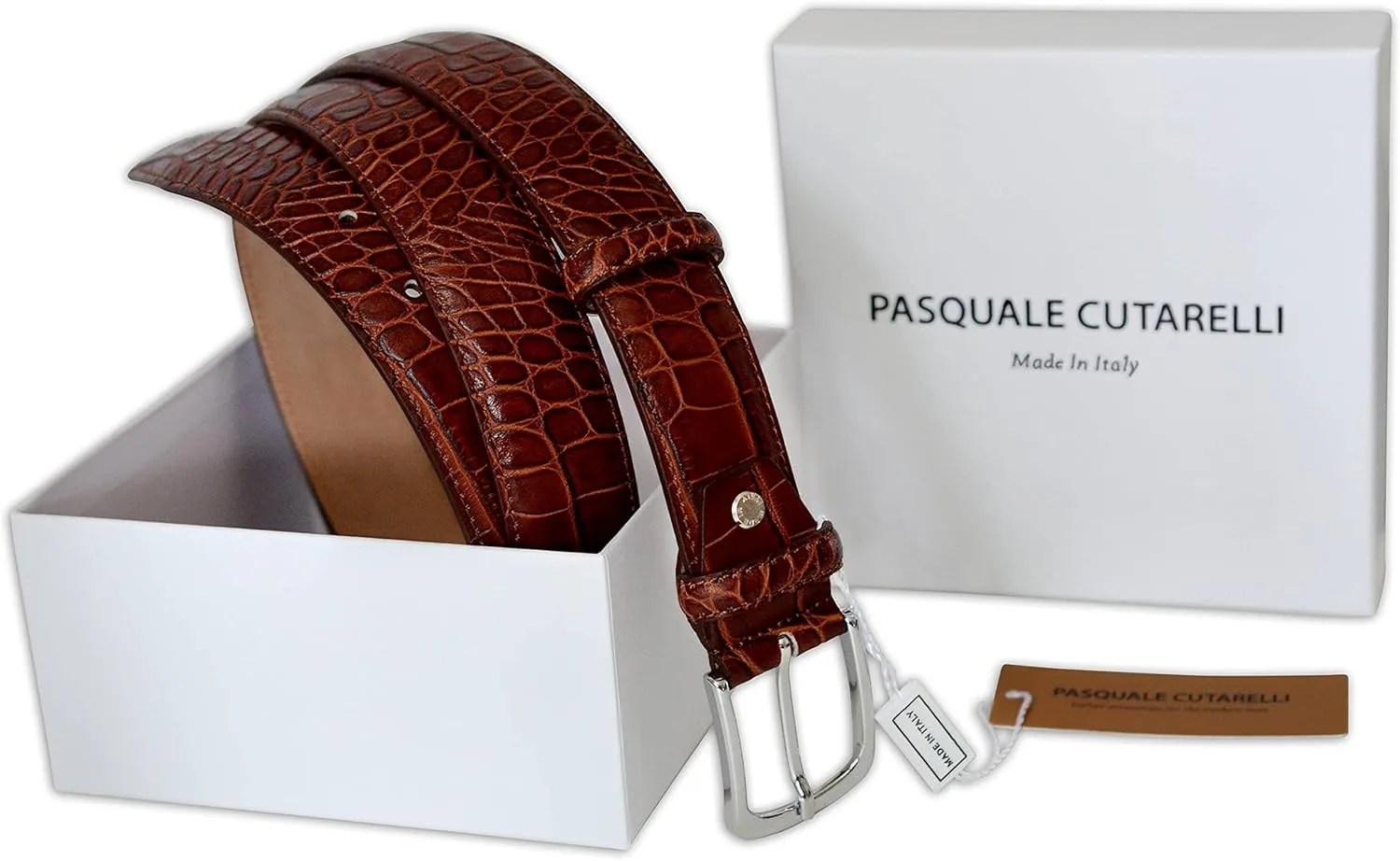 Mens Crocodile Pattern Italian Leather Belt