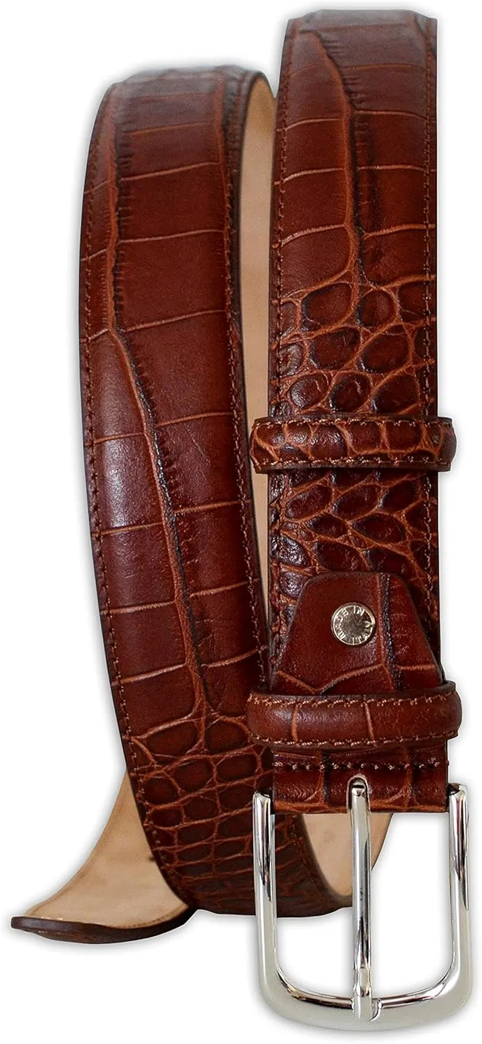 Mens Crocodile Pattern Italian Leather Belt