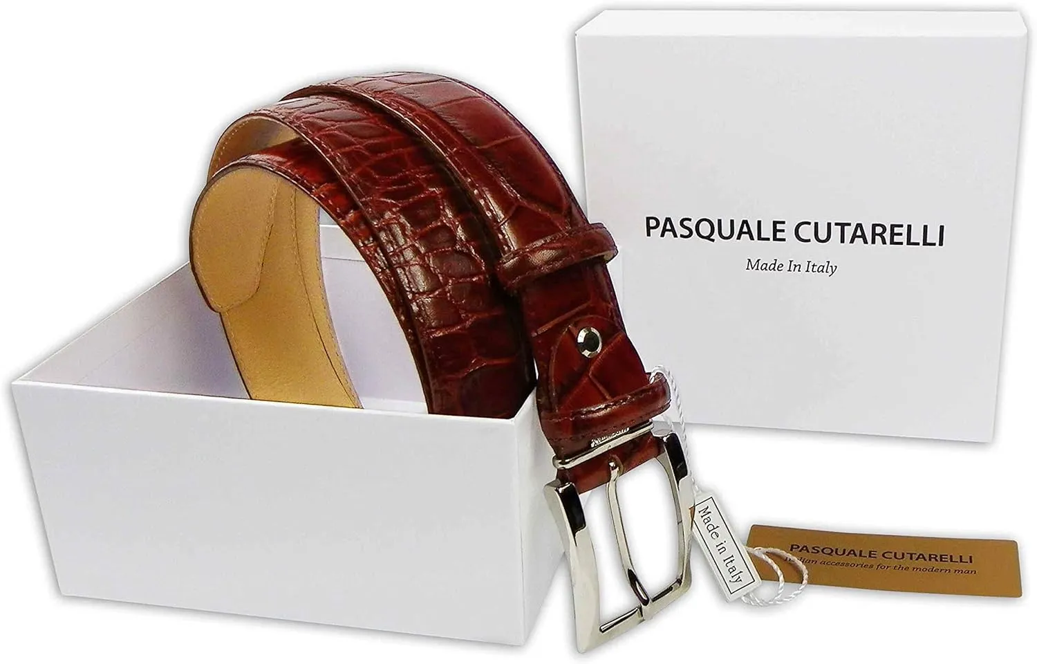 Mens Crocodile Pattern Italian Leather Belt