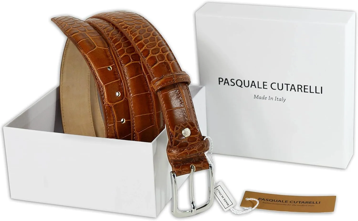 Mens Crocodile Pattern Italian Leather Belt