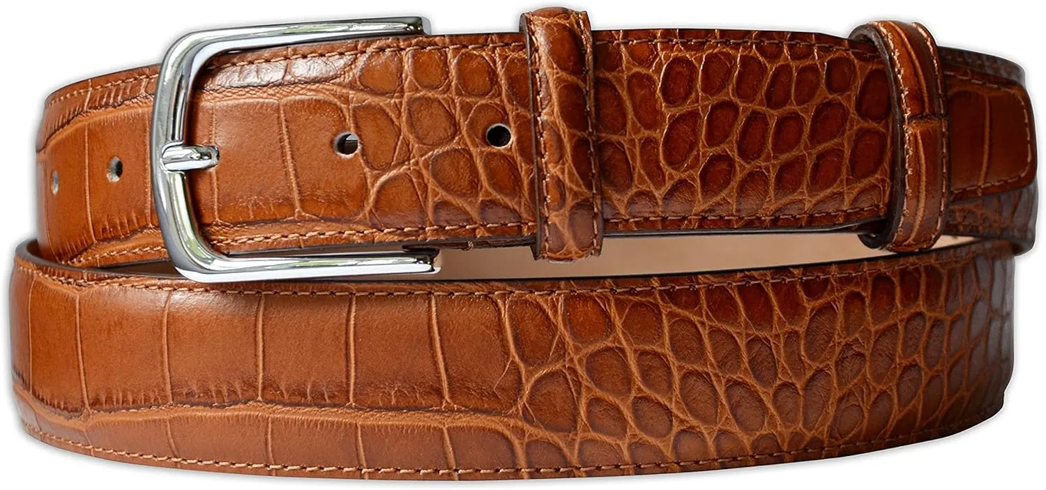 Mens Crocodile Pattern Italian Leather Belt