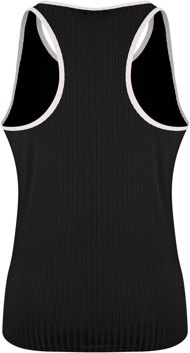 Mens Tank Top Slim Fit Vertical Striped Knitted Fitness Sleeveless Muscle Shirt Rib Knit Round Neck Undershirts