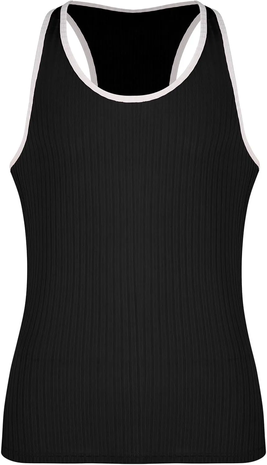 Mens Tank Top Slim Fit Vertical Striped Knitted Fitness Sleeveless Muscle Shirt Rib Knit Round Neck Undershirts