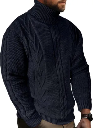 Men's Turtneck Pullover Sweaters Cable Knit Casual Pullover Sweater