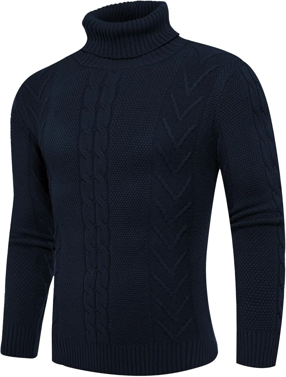 Men's Turtneck Pullover Sweaters Cable Knit Casual Pullover Sweater