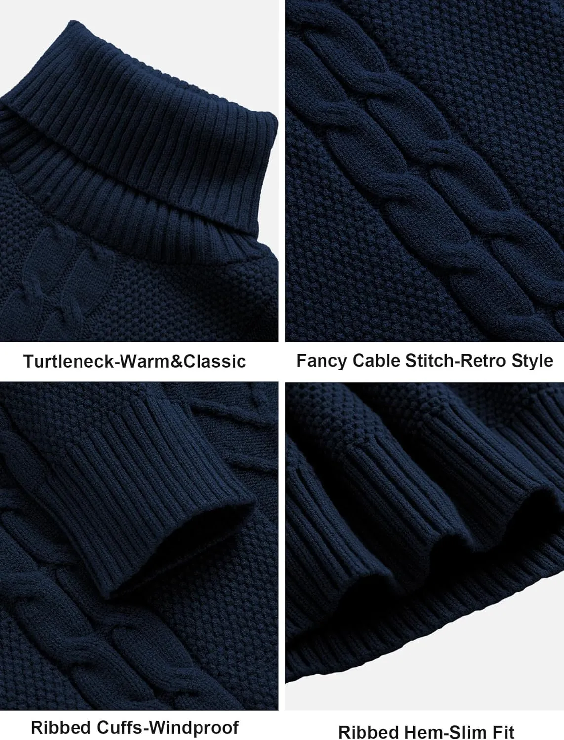 Men's Turtneck Pullover Sweaters Cable Knit Casual Pullover Sweater