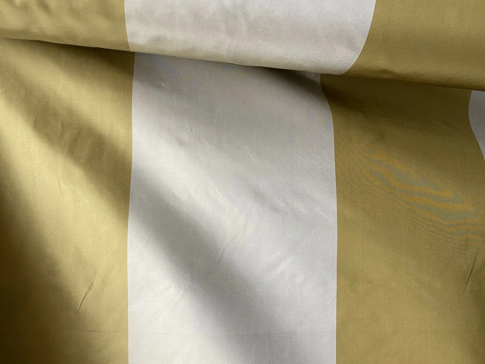 NEW 100% Silk Taffeta Gold & Cream Striped Fabric