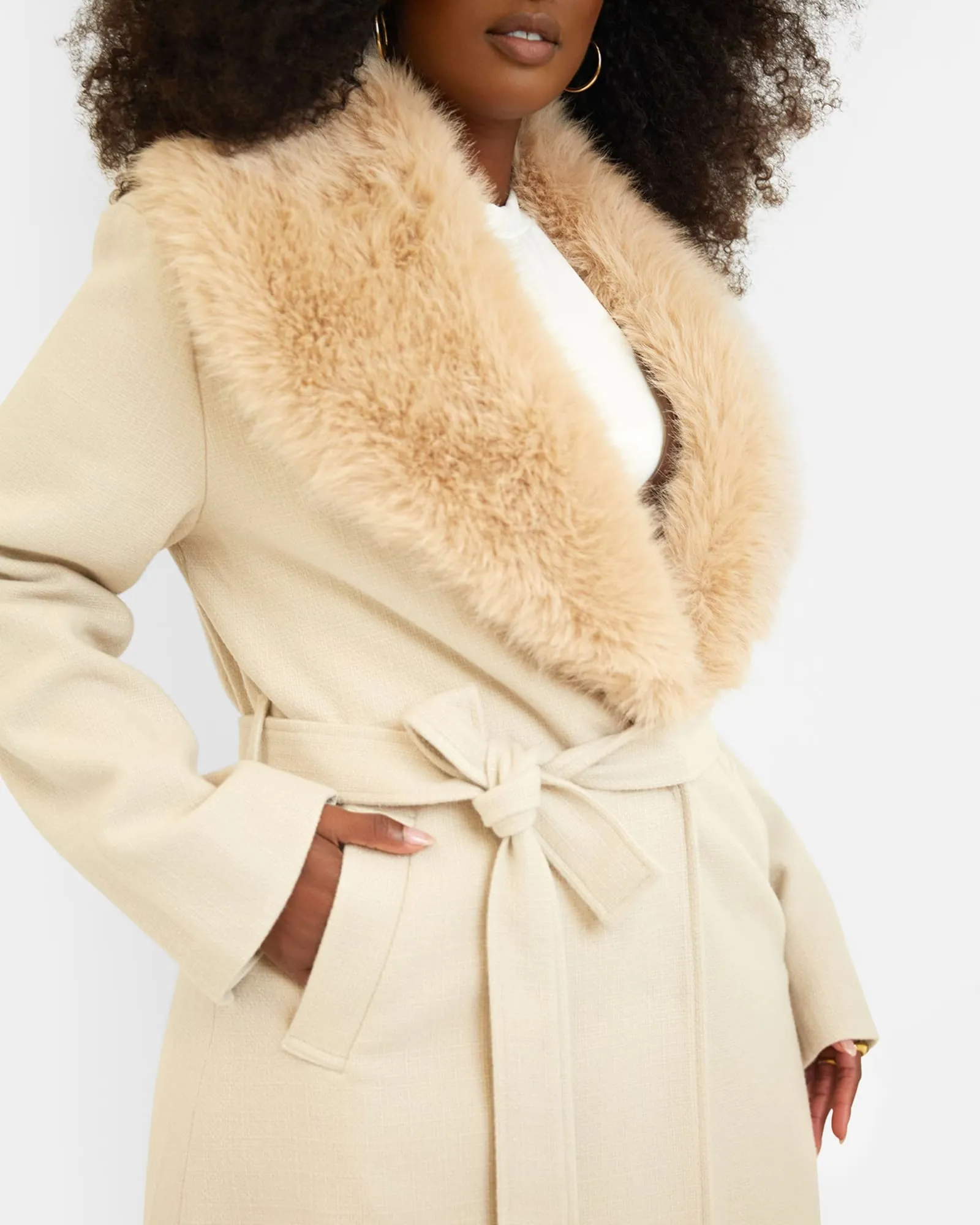 Nikita Fur Collar Tie Belt Coat | Beige