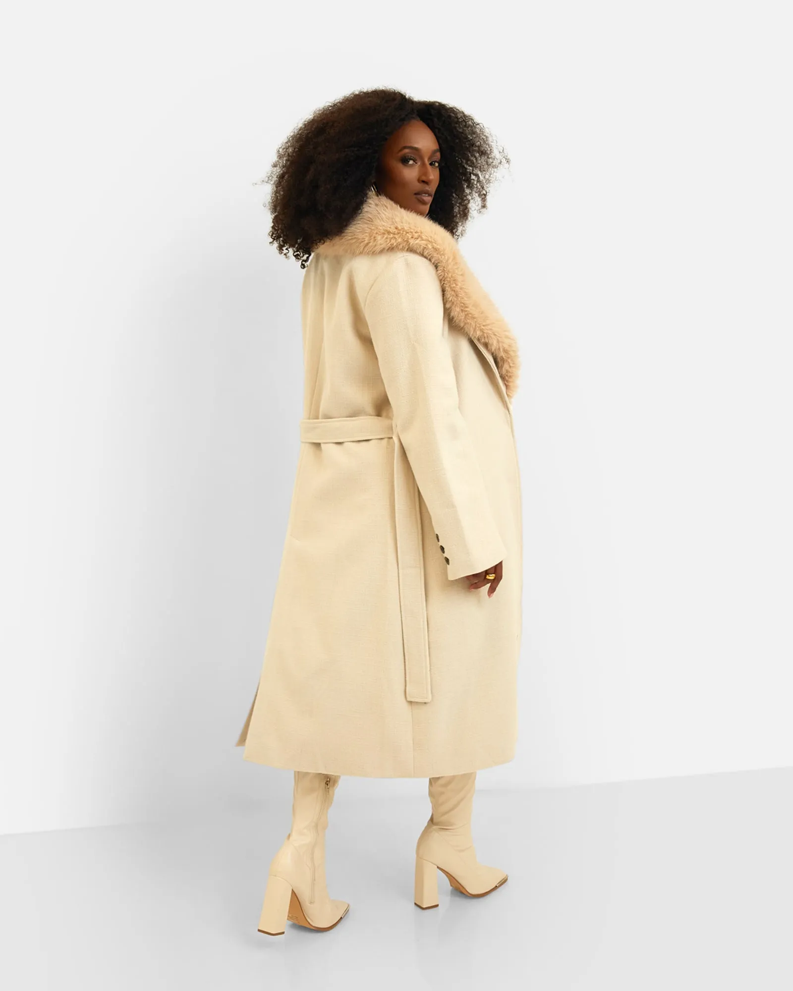Nikita Fur Collar Tie Belt Coat | Beige