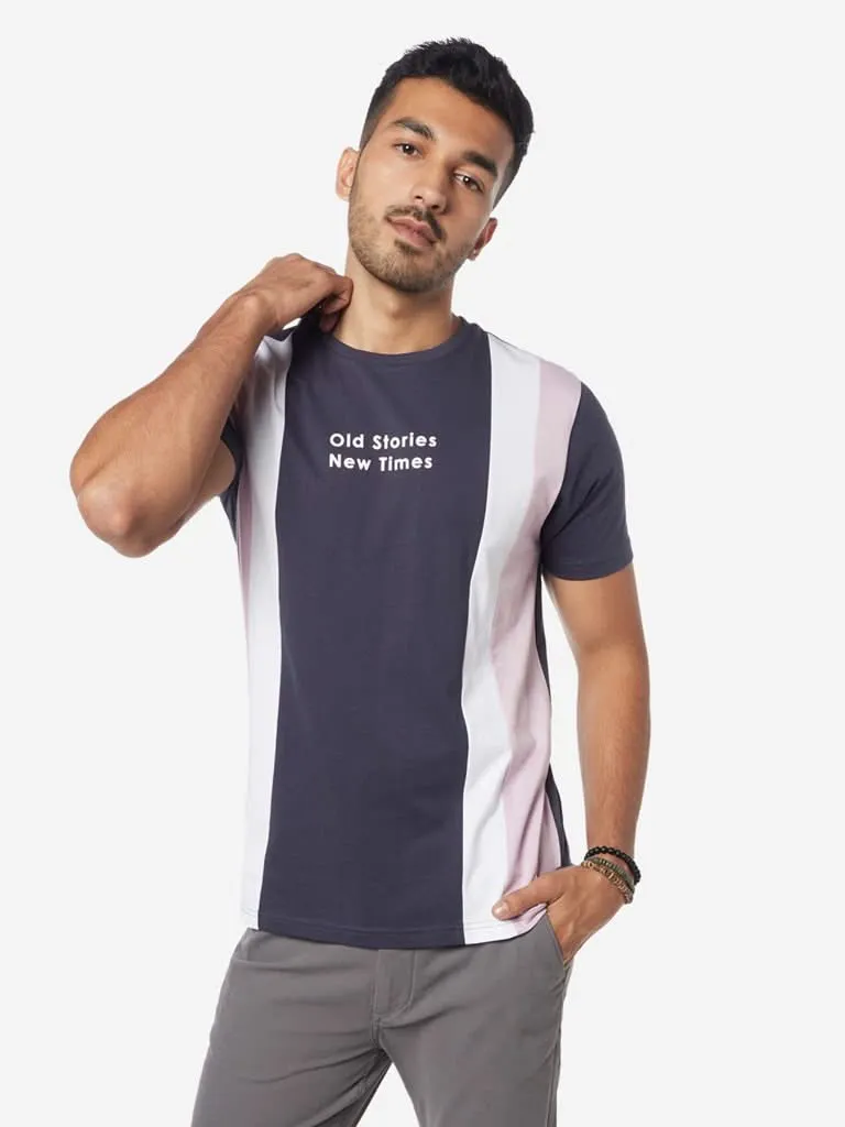 Nuon Navy Slim-Fit Colour-Block T-Shirt