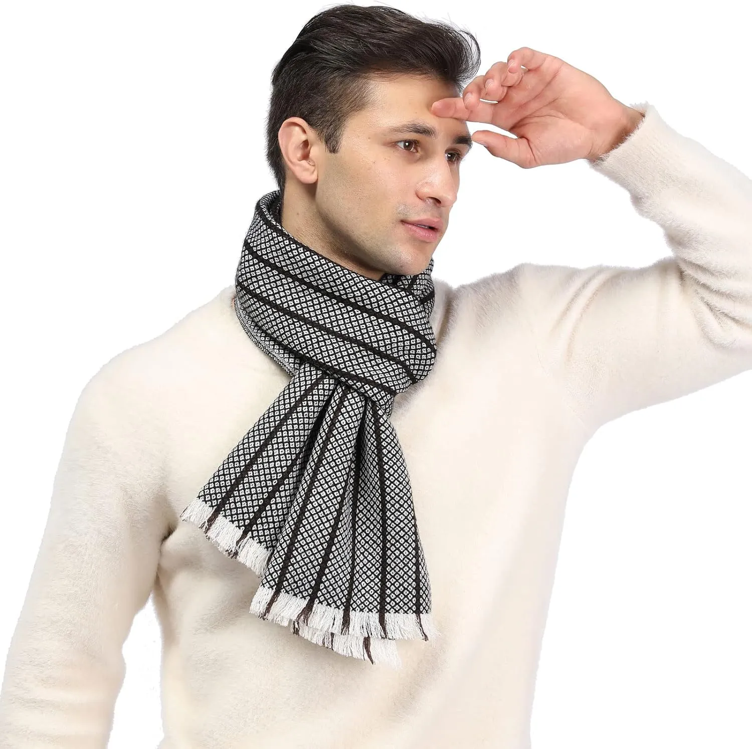 Pure Wool Scarves For men women, Pashmina Tartan Scarf,Cold Weather Scarf, Vertical Stripe Knit Winter Scarf
