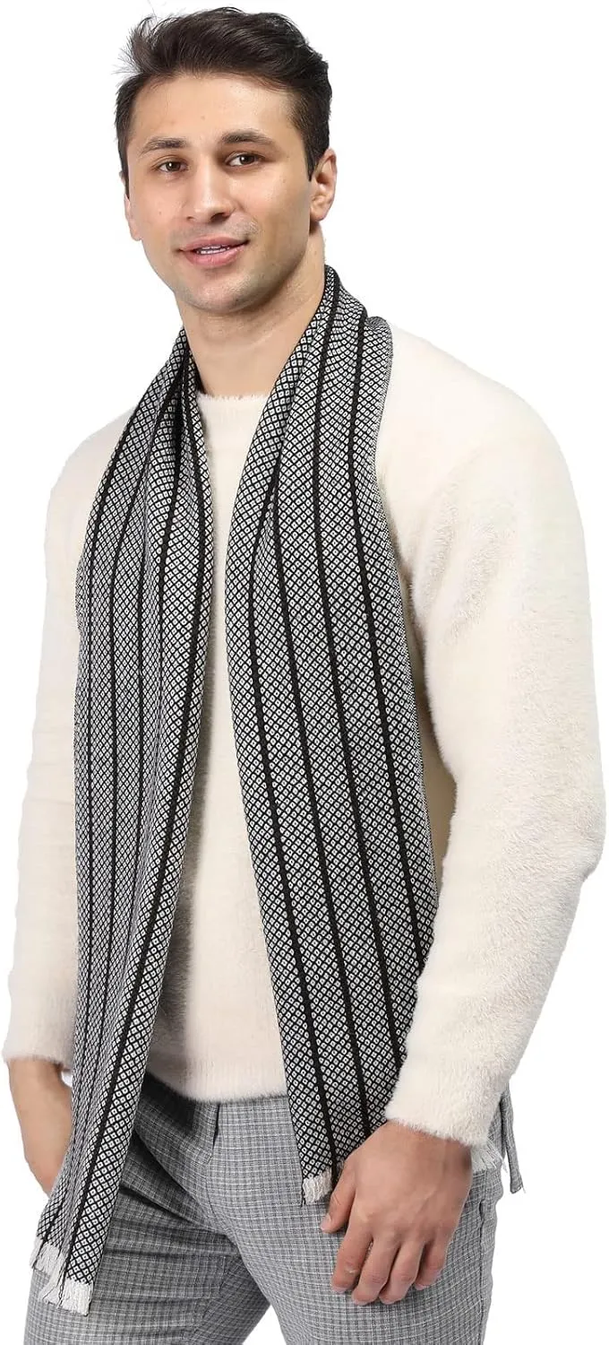 Pure Wool Scarves For men women, Pashmina Tartan Scarf,Cold Weather Scarf, Vertical Stripe Knit Winter Scarf