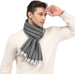 Pure Wool Scarves For men women, Pashmina Tartan Scarf,Cold Weather Scarf, Vertical Stripe Knit Winter Scarf