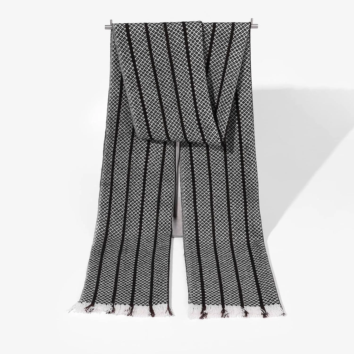 Pure Wool Scarves For men women, Pashmina Tartan Scarf,Cold Weather Scarf, Vertical Stripe Knit Winter Scarf
