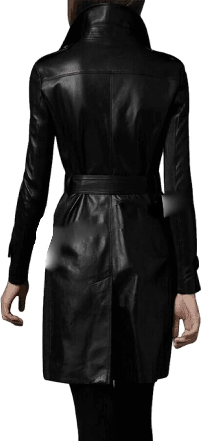 PVC Trench Coat Women | Fashion Outdoor Wet Look Raincoat Black Pu Leather