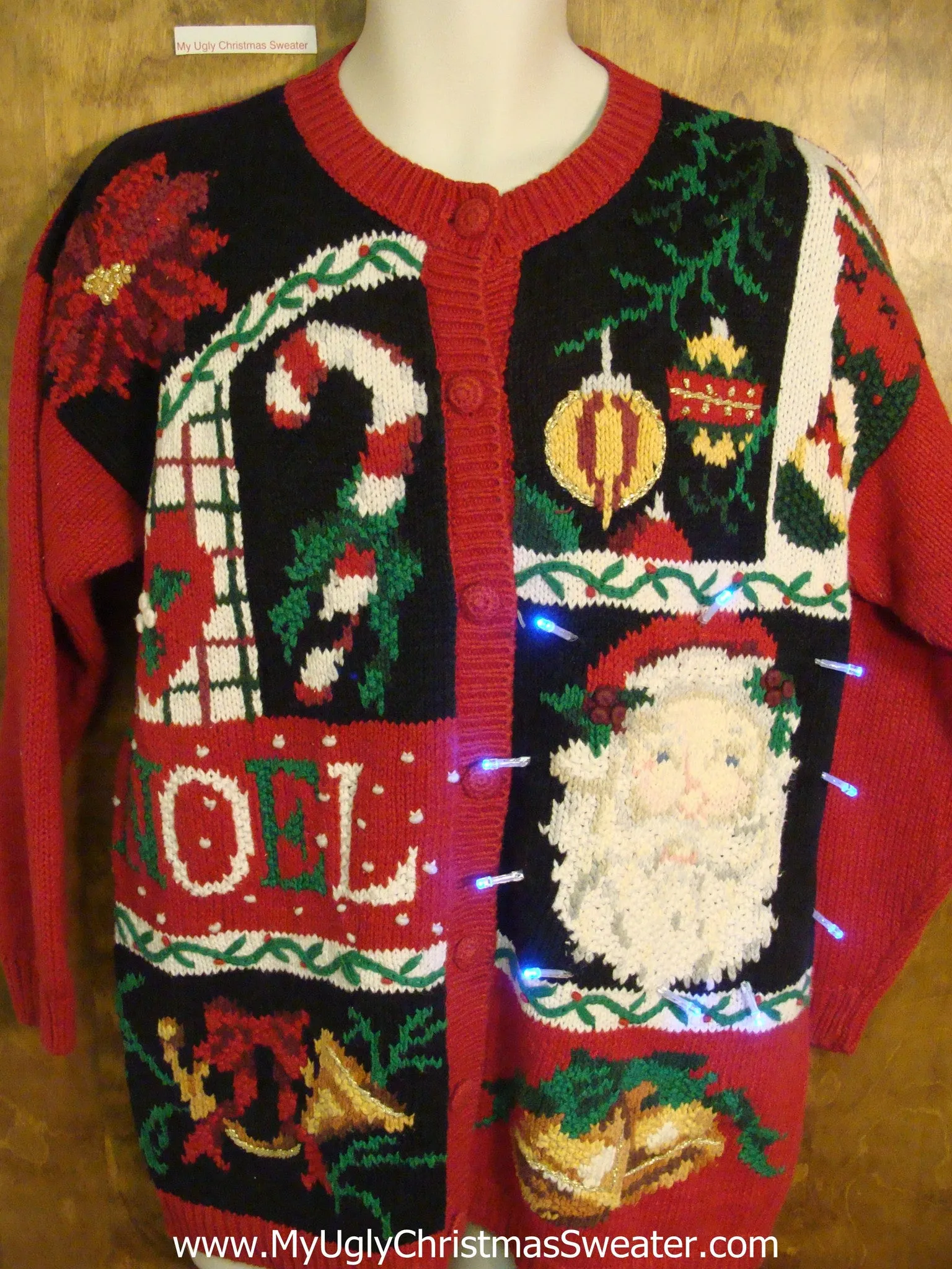 Santa and Candy Canes Cute Christmas Sweater with Lights