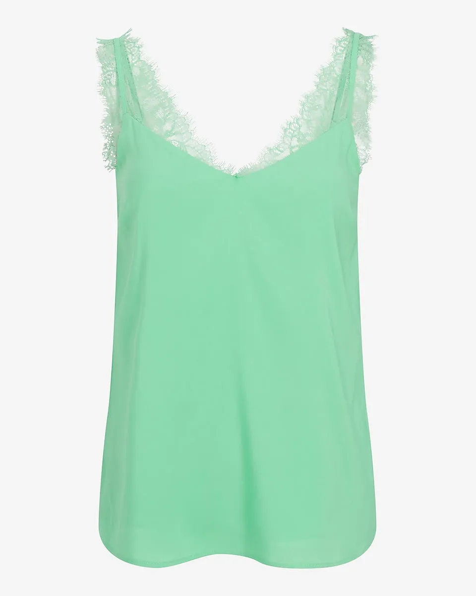 Satin Lace Strap V-Neck Downtown Cami in Bright Kelly