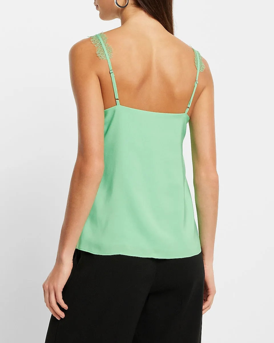 Satin Lace Strap V-Neck Downtown Cami in Bright Kelly