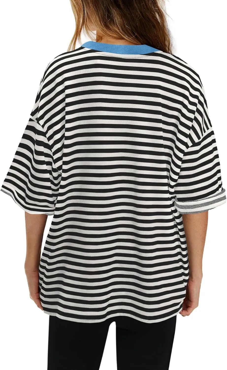 SENSERISE Womens Summer Tops Short Sleeve Sweatshirt Crewneck Striped T Shirt Oversized Basic Tees Casual Loose Fit